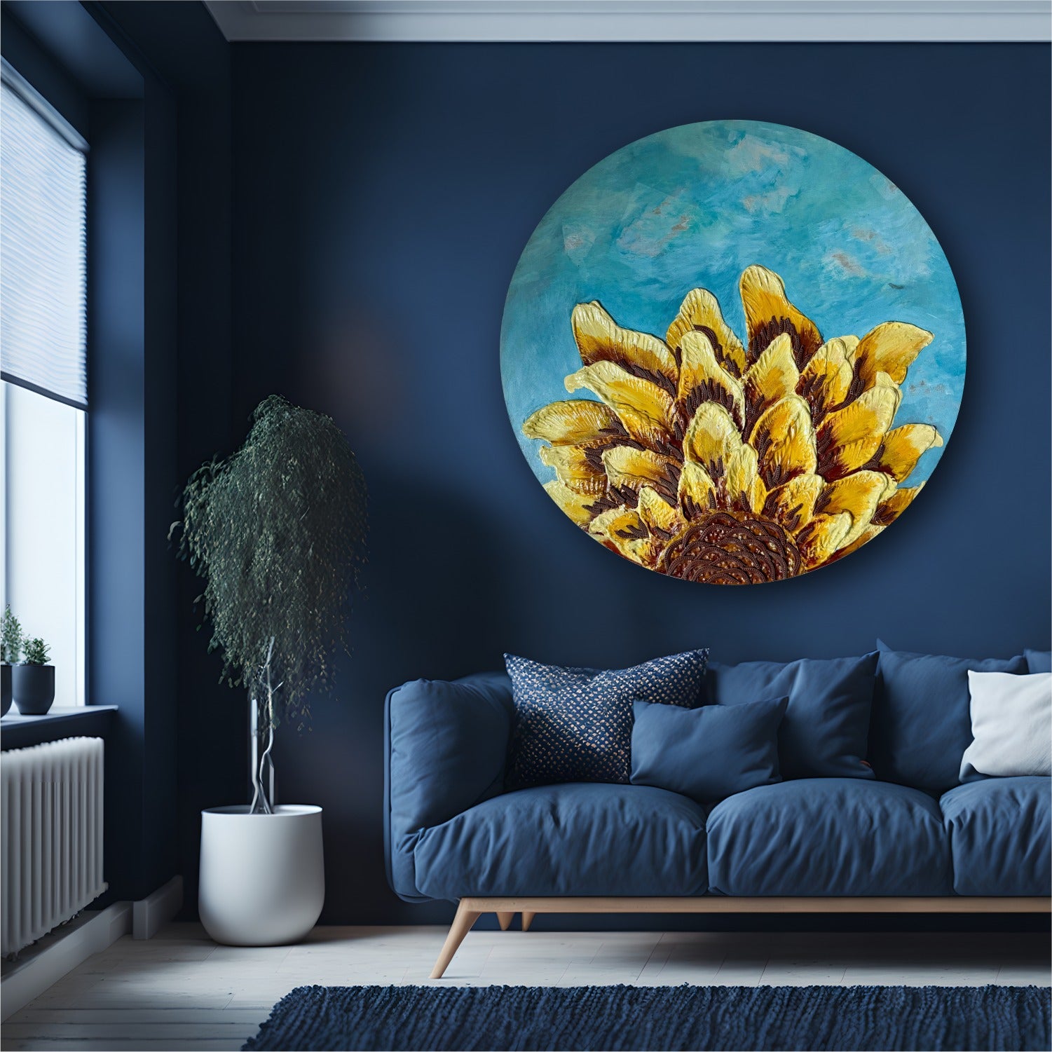 Golden Sunflower Bloom - Handmade Mosaic Texture Work with Earthy Tones